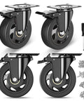 4 Inch Heavy Duty Caster Wheels Set of 4 with swivel top plate and locking brakes featuring quiet non marking polyurethane wheels.