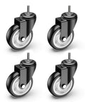 4 Inch Caster Wheels No Brake Stem Casters Set of 4 Heavy Duty Swivel Castors with 3/8 Inch 16 x 1 Threaded Stem Steel Housing PVC Wheels Black