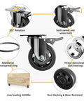 4 Inch Heavy Duty Caster Wheels Set of 4 with swivel top plate showcasing features like 360 rotation and dual ball bearings.