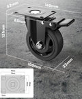 4 Inch Heavy Duty Caster Wheels Set of 4 with swivel top plate and locking brakes, showing dimensions and features.
