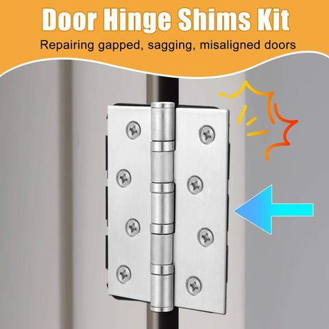 10 Pack 4 Inch Door Hinge Shims 0.040 Inch Thickness For Door Hinge Repair Kit Style B shown on a door hinge for alignment