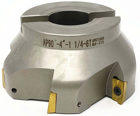 4 Inch 90 Degree Indexable Face Mill With R8 Arbor Six Pro Grade APKT1604 Inserts Included Pre Installed For Steel And Metalworking Precision Milling