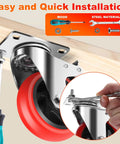 4 Inch Industrial Caster Wheels With Brake Set Of 4 Heavy Duty 2200 Lb Capacity 360 Degree Swivel installation example
