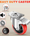 4 Inch Industrial Caster Wheels With Brake Set Of 4 Heavy Duty 2200 Lb Capacity 360 Degree Swivel For Carts Workbenches And Furniture