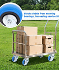 Cart loaded with boxes on grass, featuring 4 Inch Heavy Duty Casters with smooth rolling PU wheels and sealed maintenance free bearings.