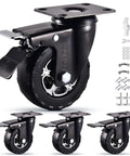 Heavy Duty 4 Inch Swivel Casters Set Of 4 With Brakes, 2200 Lb Capacity, Silent Swivel Wheels With Elastic Rubber Locks