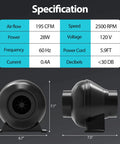 Powerful 4 Inch Inline Duct Ventilation Fan With 195 CFM And Variable Speed Controller For Hydroponics Grow Tent Toolazy