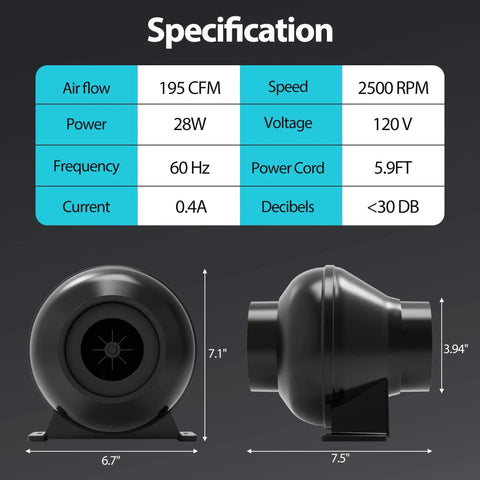 Powerful 4 Inch Inline Duct Ventilation Fan With 195 CFM And Variable Speed Controller For Hydroponics Grow Tent Toolazy