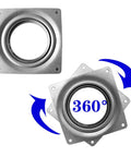 4 Inch Square Lazy Susan Hardware Rotating Bearing Plate With 300 Pound Capacity, zinc plated, showing 360-degree spin
