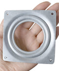4 Inch Square Lazy Susan Hardware Rotating Bearing Plate With 300 Pound Capacity, zinc plated steel, held in hand