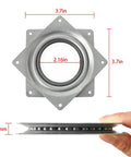 Front and side view of 2 Pack 4 Inch Square Lazy Susan Turntable Bearings, Heavy Duty Steel Ball Bearing Rotating Trays, Zinc Plated