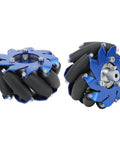 4 Inch Left Mecanum Wheel with aluminum body and TPU rubber rollers featuring 50mm wheel width, 100mm diameter, for industrial robot use.
