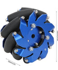 4 Inch Left Mecanum Wheel with aluminum body and TPU rubber rollers featuring 50mm wheel width 100mm diameter side view