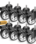 4 Inch Total Locking Stem Caster Wheels Heavy Duty Swivel Castors with 3/8 Inch 16 x 1 Threaded Stem Steel Housing PVC Wheels Black 8 Pack
