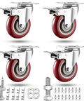 4 Inch Heavy Duty Locking Caster Wheels Set of 4 with Bearing Plate Casters, Brakes, Adaptive Screw Sets, 2400lb Capacity