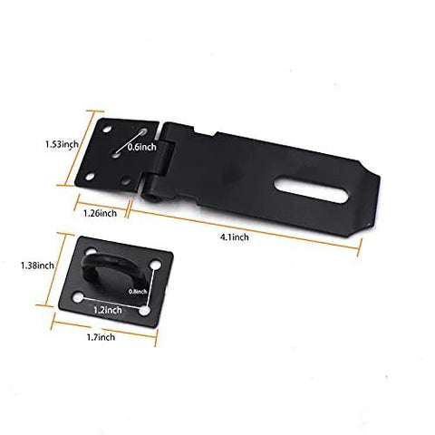 4 Inch Stainless Steel Door Hasp Padlock Latch Kit, Extra Thick Matte Black Hasp Lock With Screws, 2 Pack, product dimensions shown