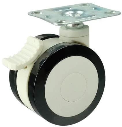 4" inch Medical Caster Wheel - Plate w/ Brake PU/ABS, side view showing locking brake, designed for smooth motion in automation systems, 1-pack