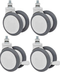 4" Floor Safe Computer Desk, Workstation & Rolling Cart Medical Caster Kit - Set of 4 (2 Brake Casters) with gray rubber wheels