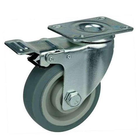 4" Inch Medium Duty Caster Wheel 198 pounds Swivel and Upper Brake Thermoplastic Rubber Top Plate - VXB Ball Bearings