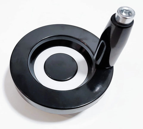 Four Inch Metal Handwheel Fits Half Inch Shaft For Table Saws Drill Presses Lathes And CNC Machines shown from above
