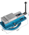 Top view of a 4 Inch Milling Vise With Bench Clamp For Precision Clamping, Durable Ductile Iron Construction With 360 Degree Swivel Base, Heavy Duty Machinist Vise For Secure Holding On Milling Machines, Ideal For Prototyping And Fine Work VEVOR showing its construction and dimensions.