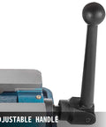 Close-up of adjustable handle on 4 Inch Milling Vise With Bench Clamp For Precision Clamping, Durable Ductile Iron Construction With 360 Degree Swivel Base, Heavy Duty Machinist Vise For Secure Holding On Milling Machines, Ideal For Prototyping And Fine Work VEVOR.