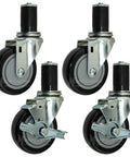 Set of 4" Food Prep Table Casters, NFS Certified, Premium Floor Safe Wheels - Set of 4 (Two Brakes) in steel and polyurethane