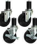 4” Food Prep Table Casters, NFS Certified, Water & Cleaning Solvent Resistant Wheels - Set of 4 (Two Brakes)