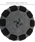 Top view of a 4 Inch Omnidirectional Wheel with metal hub and rubber rollers, part of the 2pcs 4 Inch Omnidirectional Wheels for Robots set.