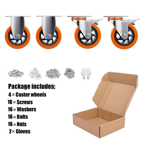 4 Inch Heavy Duty Caster Wheels Set Of 4 No Noise Polyurethane Casters For Tool Boxes Furniture Workbenches And Carts with hardware in box