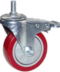 4 Inch Heavy Duty Stem Casters With 360 Degree Swivel And Double Locking Brake Red PVC Wheels M12 1.75 Thread Thickened