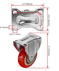 12 Pack 4 Inch Rigid Caster Wheels with red polyurethane tires showing top plate and dimensions for carts and industrial use.