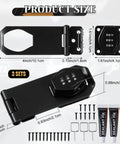 Three Pack 4 Inch Password Rotary Hasp Locks For Doors Cabinets Barn Doors And Outdoor Use Mechanical Combination Slide Latch Lock Sturdy Zinc Alloy Construction With Screw Or Glue Mount showing product dimensions and components