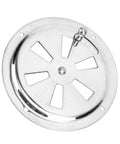 Rear view of a 4-inch round marine-grade 316 stainless vent cover with adjustable side knob.