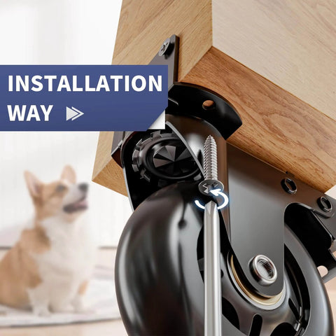 Installation of 4 Inch Side Mount Plate Caster Wheels L Shaped Heavy Duty Set of 4 with Brake on wooden furniture