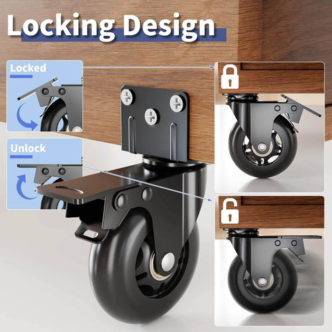 4 Inch Side Mount Plate Caster Wheels L Shaped Heavy Duty Set of 4 with Brake 360 Degree Swivel Locking Castors black