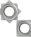 2 Pack 4 Inch Square Lazy Susan Turntable Bearings, heavy duty steel rotating trays, zinc plated, front view.