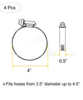 Adjustable 304 Stainless Steel Duct Clamps Set For 4 Inch Hoses Fits 3.5 To 4.5 Inch Air Ducting Pipe Fittings diagram