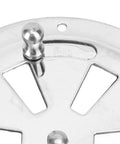 Close-up of 4-inch round vent cover in marine-grade 316 stainless steel with adjustable side knob.