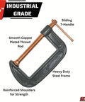 ATE Pro USA 6 Pack 4 Inch Heavy Duty Steel C Clamps for Woodworking Welding Metalwork DIY Projects, industrial grade clamp with copper plated thread