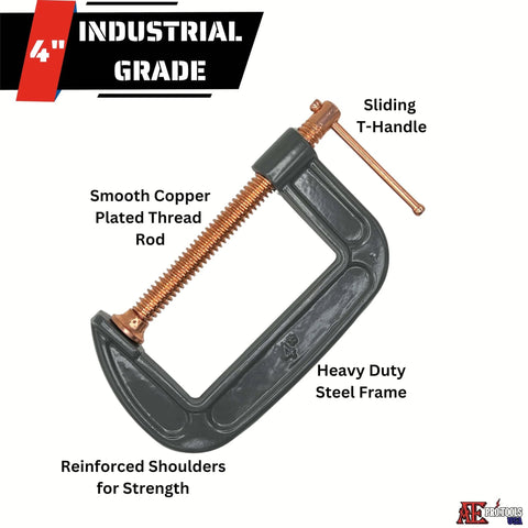 ATE Pro USA 6 Pack 4 Inch Heavy Duty Steel C Clamps for Woodworking Welding Metalwork DIY Projects, industrial grade clamp with copper plated thread
