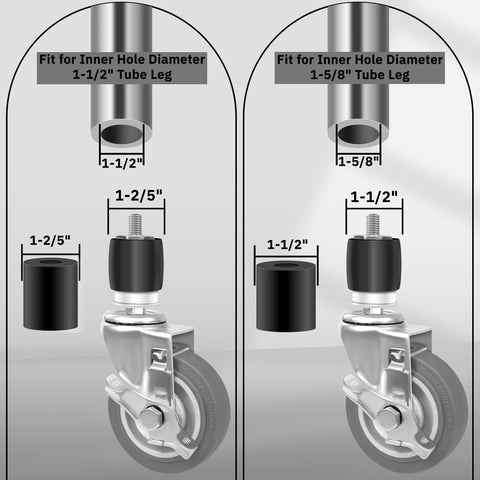Expanding Stem Casters Set Of 4 With Brakes For Stainless Steel Worktables And Carts Fits One And One Half Inch To One And Five Eighths Inch ID Legs