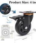4 Inch Swivel Caster Wheels Set Of 6 With Brakes Heavy Duty Polyurethane Locking Casters For Cart Workbench And Trolley