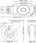 Technical drawing of 4 Inch Heavy Duty Caster Wheels With Brakes And Screws Set Of Four Silent Rubberized Castors Up To 1320 Lbs Capacity No Floor Marks