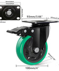 Close-up of 4 Inch Swivel Plate Caster Wheels Set of 4 Heavy Duty 1800 Lbs Total Capacity with Brakes Polyurethane Casters