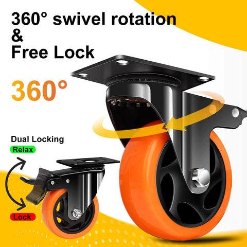 4 inch heavy duty caster wheels set of 4 with 2400 lb total capacity silent swivel casters with locking brakes