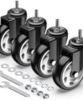 4 Inch Caster Wheels No Brake Stem Casters Set of 4 Heavy Duty Swivel Castors with 3/8 Inch 16 x 1 Threaded Stem Steel Housing PVC Wheels Black