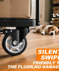 4 inch heavy duty caster wheels set of 4 rated 2400 lb total with 360 swivel dual locking brakes silent non marking wheels for workbenches carts cabinets & furniture easy mount hardware included on wooden floor with sleeping dog
