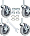 Heavy Duty 4 Inch Threaded Stem Swivel Caster Wheels With 1/2-13 UNC Threads, Non Marking Soft TPR Rubber, Durable Castors with Side Brake