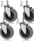 4 Inch Swivel Stem Caster Wheels, With 7/16 Inch Stem Diameter, Heavy Duty TPR Rubber Castors For Utility Carts, Mop Buckets, Shop Vac And Weber Grills, Easy Install, 4 Pack, Supports 175 Lb Per Wheel And 700 Lb Total Capacity, set of four wheels with stem caps